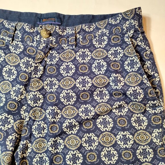 BROLETTO Linen Blend All Over Print Boho Preppy Flat Front Golf Shorts 33W - Picture 4 of 10